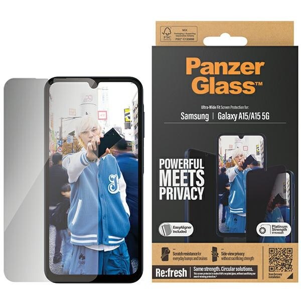 PanzerGlass Ultrabred passform för sekretessglas med positionerare för Samsung Galaxy A15/A15 5G