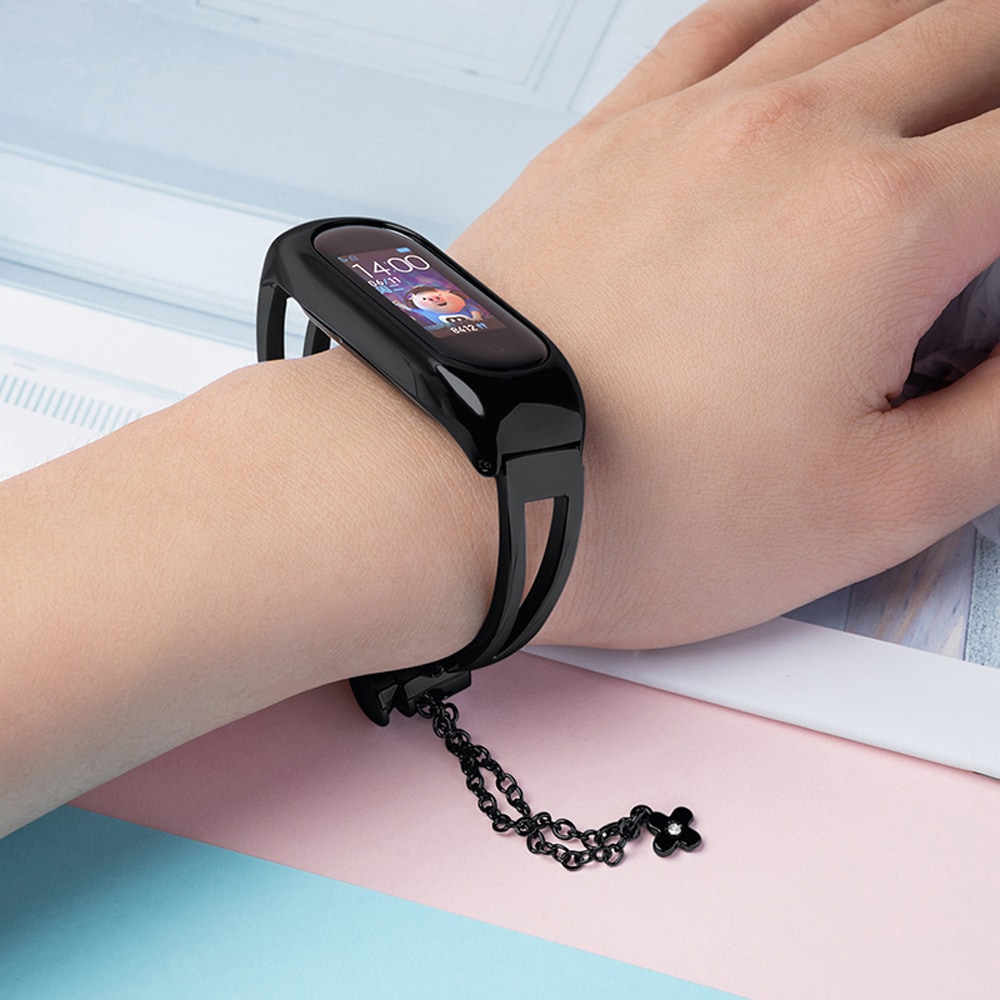 Metallarmband för Xiaomi Mi Band 3 / 4 / 5 / 6 bandrem - svart
