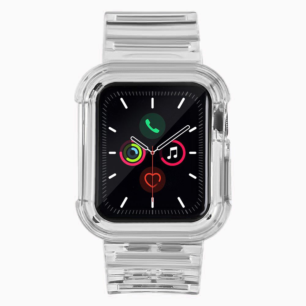 Silikonarmband Armband Fodral Armband Ljus Set för Apple Klocka 44mm - Svart