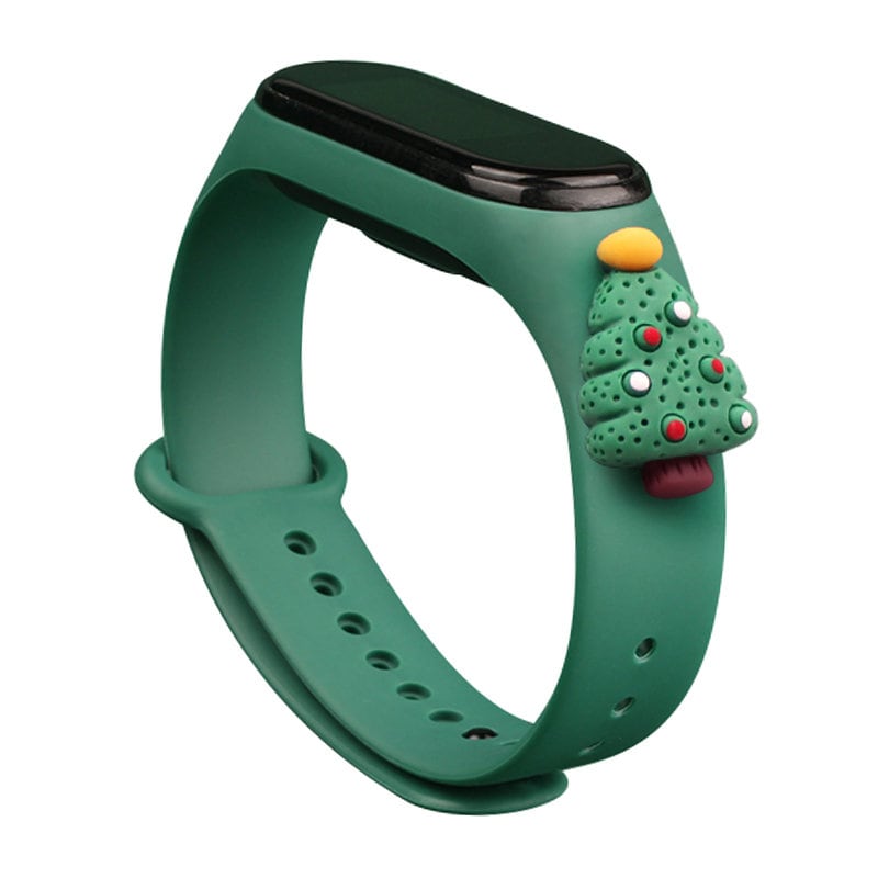 Rem Xmas för Xiaomi Mi Band 3 / 4 Jul Silikonrem Armband med julgran - Mörkgrön