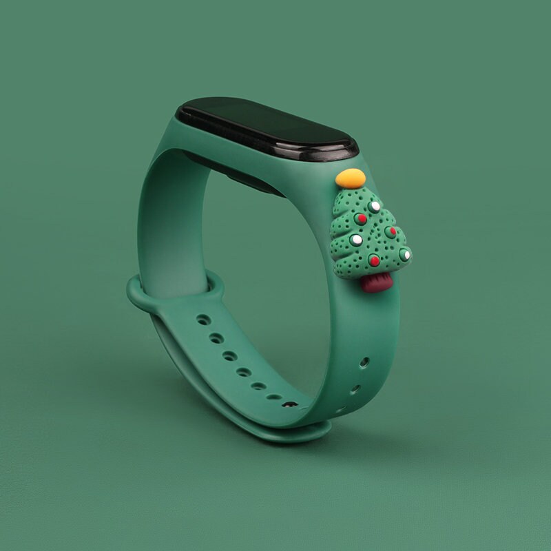 Rem Xmas för Xiaomi Mi Band 3 / 4 Jul Silikonrem Armband med julgran - Mörkgrön