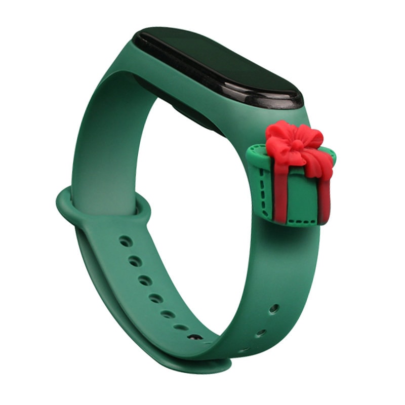 Rem Xmas för Xiaomi Mi Band 3 / 4 Jul Silikon Rem Armband med Present - Mörkgrön
