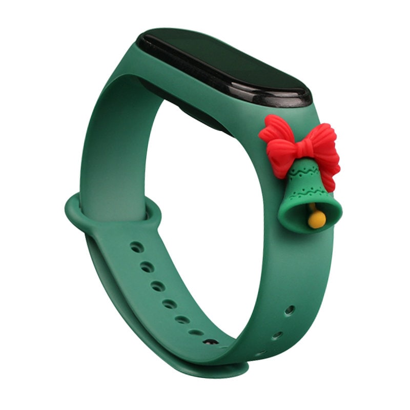 Rem Xmas för Xiaomi Mi Band 3 / 4 Jul Silikonrem Armband med klocka - Mörkgrön
