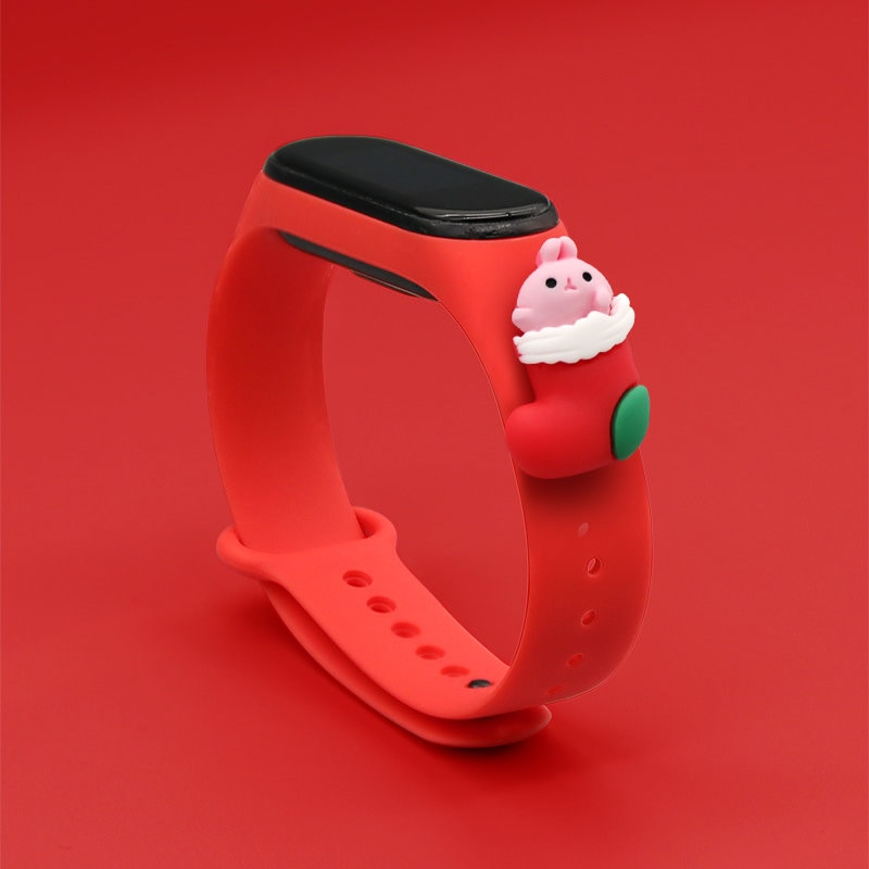 Rem Xmas för Xiaomi Mi Band 3 / 4 Jul Silikonrem Armband med strumpa - Röd