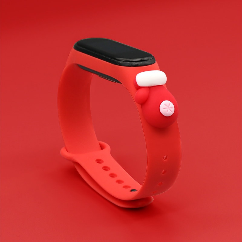 Rem Xmas för Xiaomi Mi Band 3 / 4 Jul Silikonrem Armband med handske - Röd