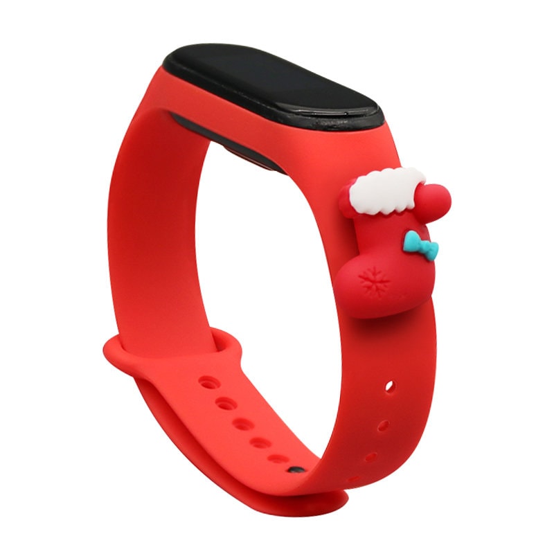 Rem Xmas för Xiaomi Mi Band 3 / 4 Jul Silikonrem Armband med strumpa - Röd