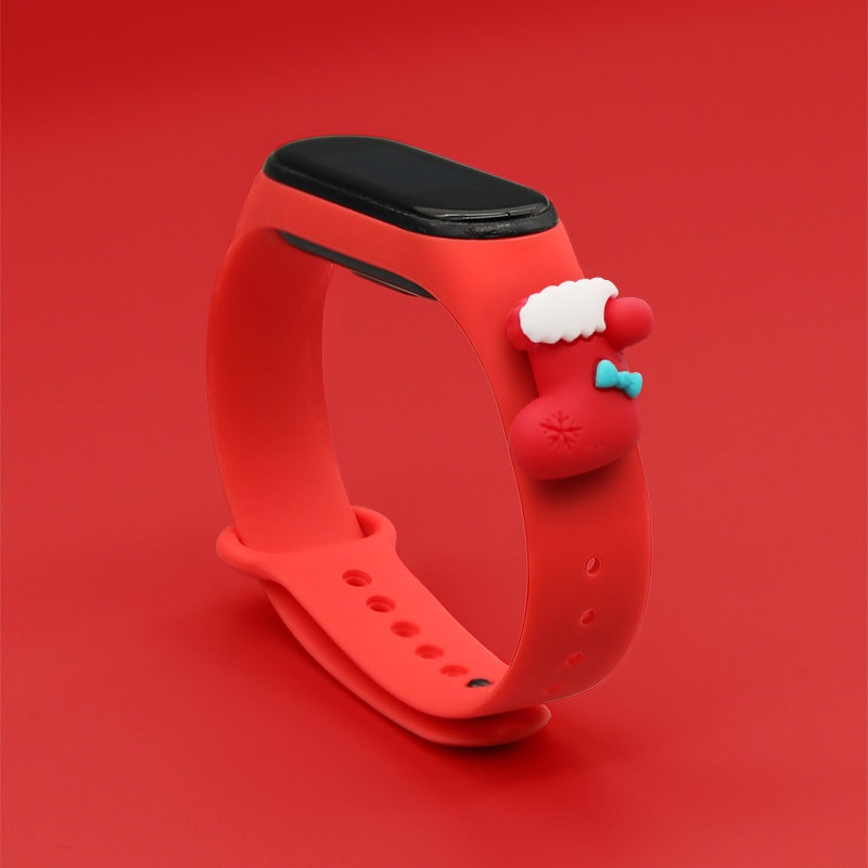 Rem Xmas för Xiaomi Mi Band 3 / 4 Jul Silikonrem Armband med strumpa - Röd