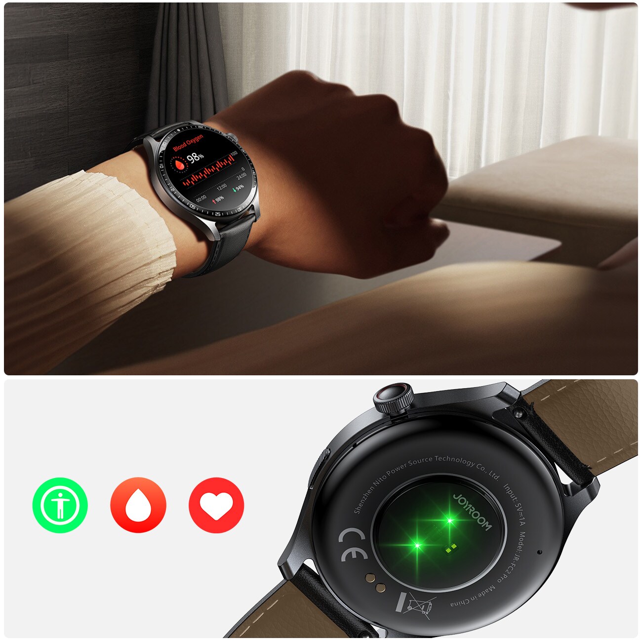 Joyroom Classic Serie JR-FC2 Pro Smartwatch med telefonsvararfunktion - mörkgrå