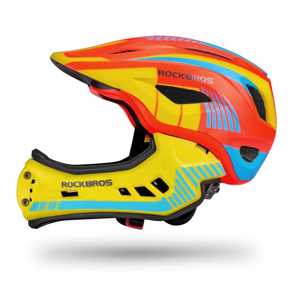 Rockbros TT-32SOYB-M barnesykkelhjelm med avtakbart hakestykke, størrelse M - gul-oransje
