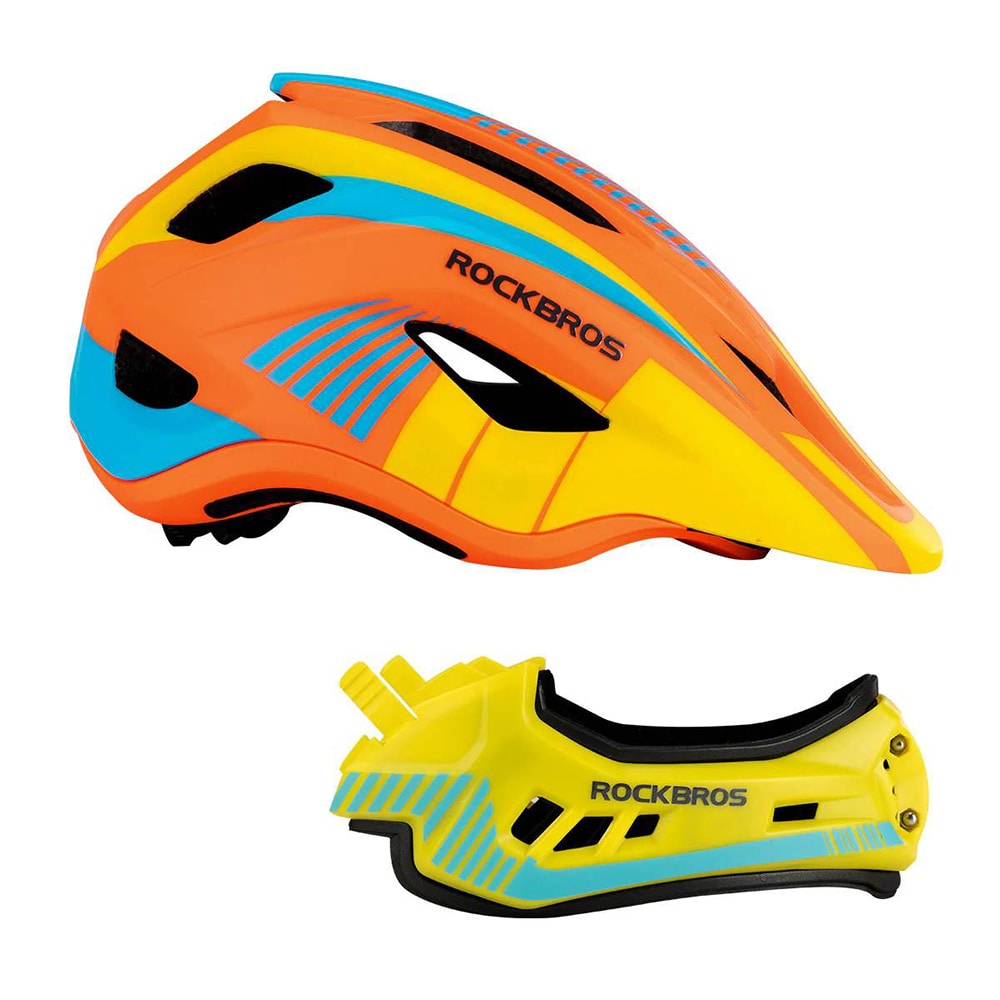Rockbros TT-32SOYB-M barnesykkelhjelm med avtakbart hakestykke, størrelse M - gul-oransje