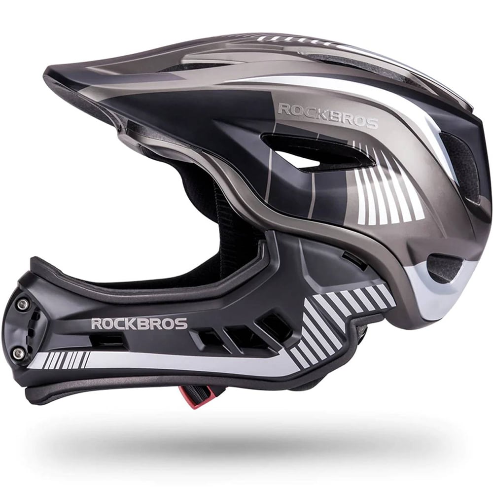 Rockbros TT-32SBTG-M barnesykkelhjelm med avtakbart hakestykke, størrelse M - grå