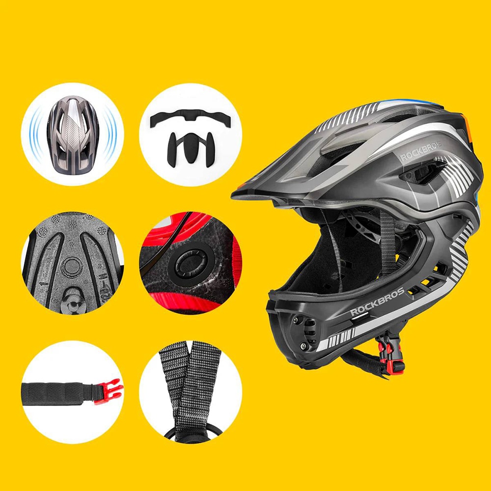 Rockbros TT-32SBTG-M barnesykkelhjelm med avtakbart hakestykke, størrelse M - grå