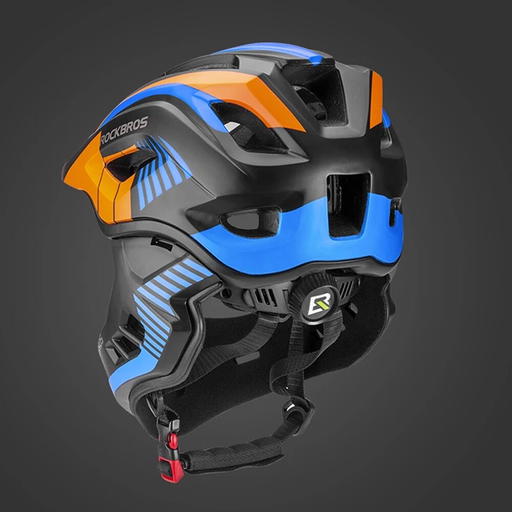 Rockbros TT-32SOBL-S barnesykkelhjelm med avtakbar hakestang, størrelse S - svart og oransje