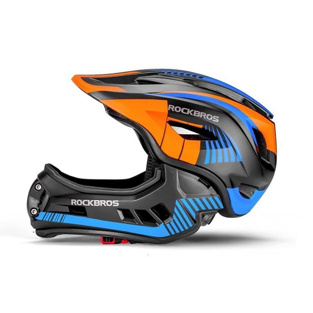 Rockbros TT-32SOBL-S barnesykkelhjelm med avtakbar hakestang, størrelse S - svart og oransje