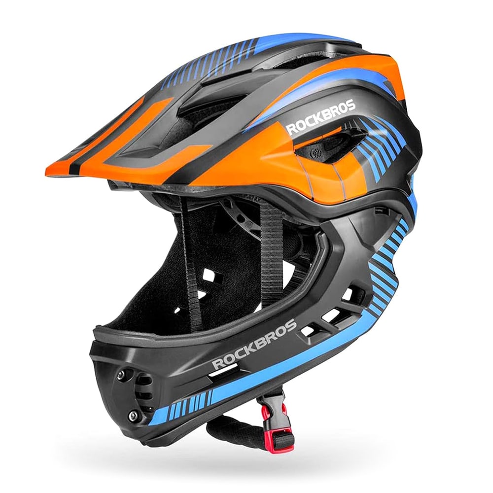 Rockbros TT-32SOBL-S barnesykkelhjelm med avtakbar hakestang, størrelse S - svart og oransje