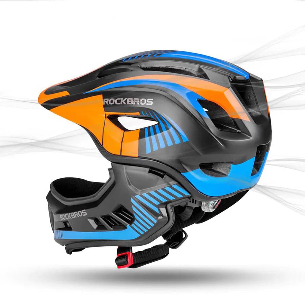 Rockbros TT-32SOBL-S barnesykkelhjelm med avtakbar hakestang, størrelse S - svart og oransje