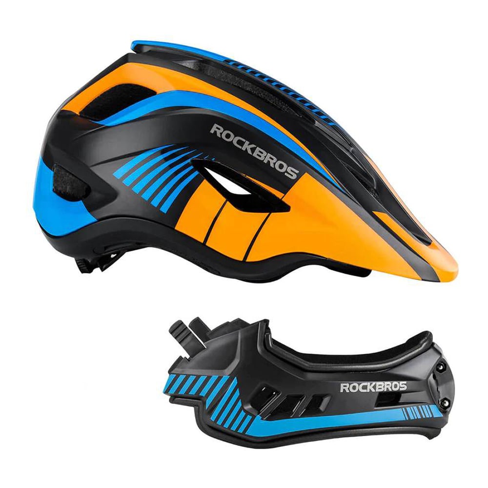 Rockbros TT-32SOBL-S barnesykkelhjelm med avtakbar hakestang, størrelse S - svart og oransje