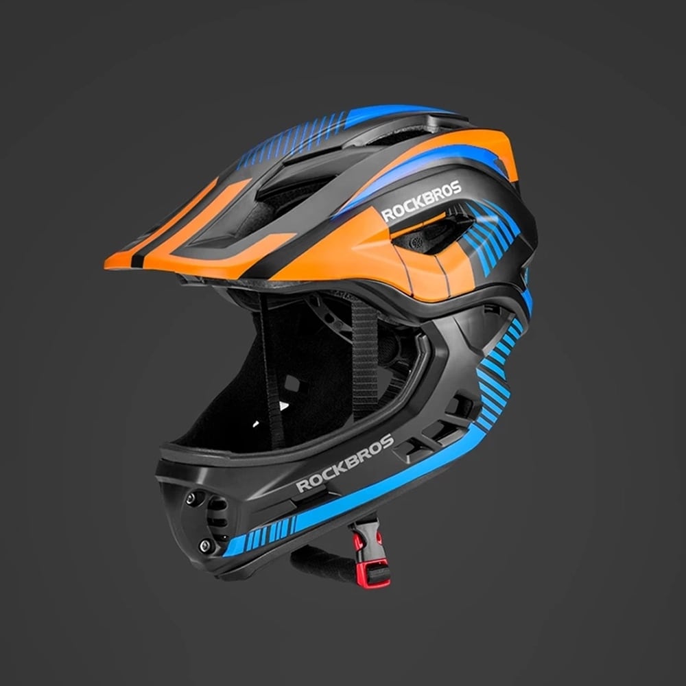 Rockbros TT-32SOBL-S barnesykkelhjelm med avtakbar hakestang, størrelse S - svart og oransje
