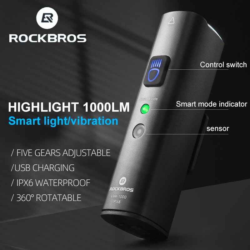 Rockbros V9M-1000 frontlykt for sykkel 1000lm - svart