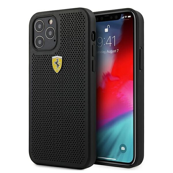 Ferrari FESPEHCP12MBK iPhone 12/12 Pro 6,1" svart/svart hårdfodral On Track Perforerad