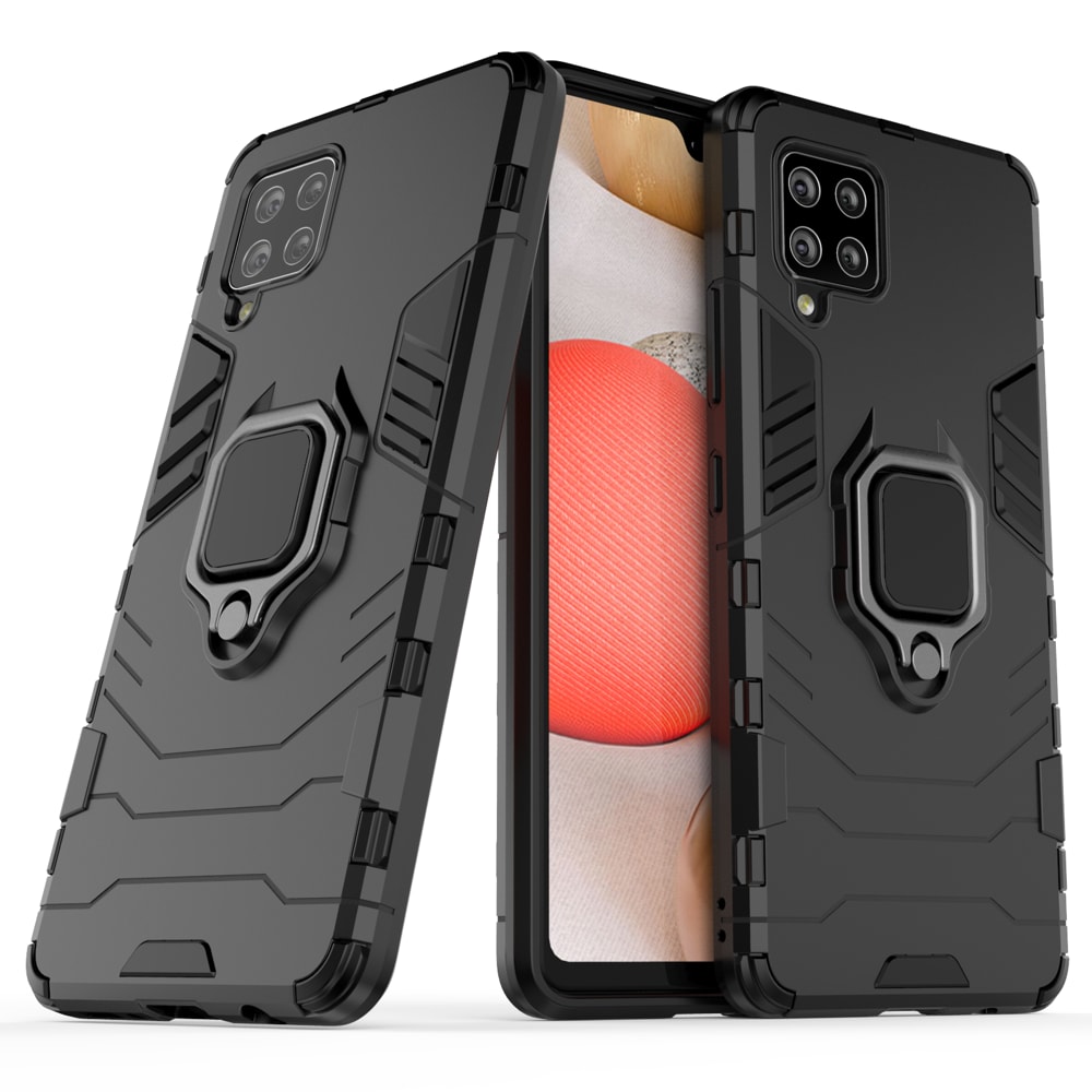 Ring Armor Case Kickstand Tough Rugged Cover för Samsung Galaxy A42 5G svart