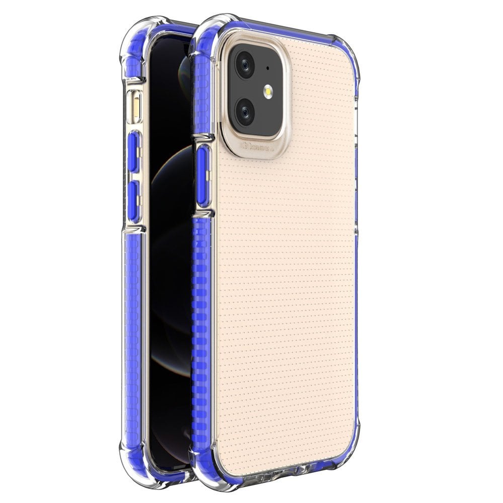 Spring Armor genomskinligt TPU gel robust skyddsfodral med färgglad ram för iPhone 12 mini blå