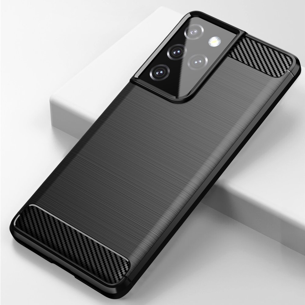Kolfiberfodral Flexibelt TPU-fodral för Samsung Galaxy S21 Ultra 5G blå