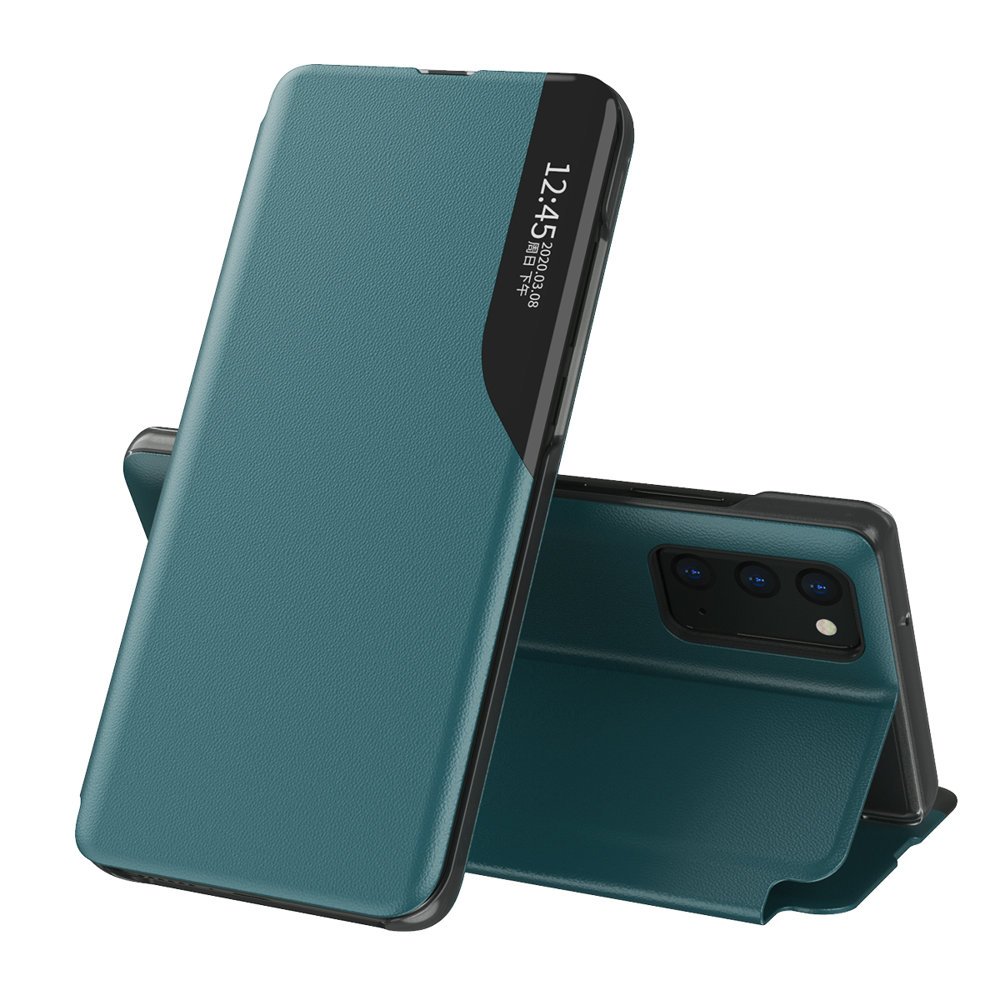 Eco Leather View Case elegant bokhylla typ fodral med kickstand för Samsung Galaxy A72 4G grön