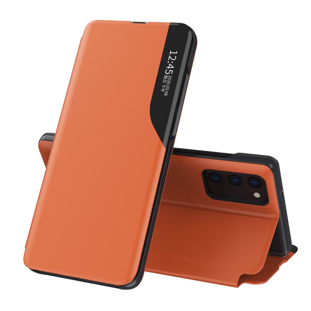 Eco Leather View Case elegant bokhylla typ fodral med kickstand för Samsung Galaxy A72 4G orange