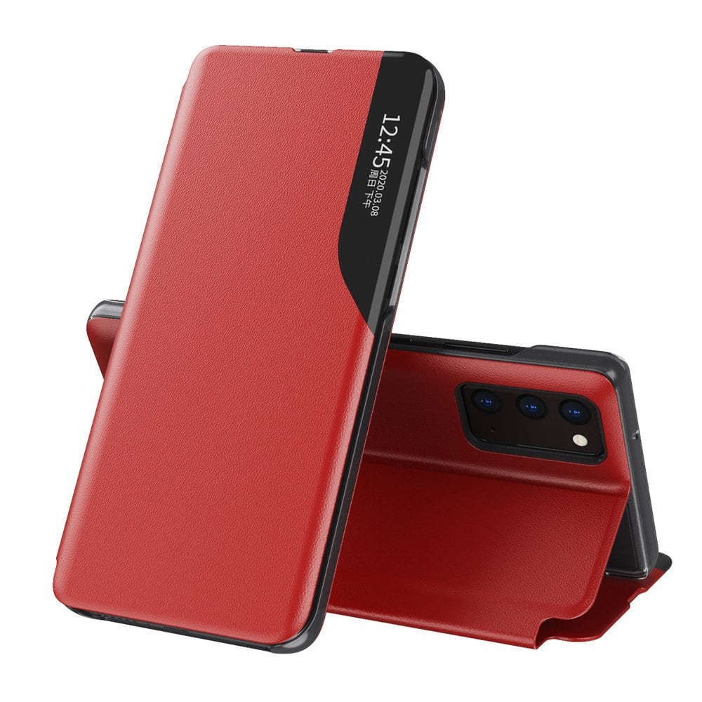 Eco Leather View Case elegant bokhylla typ fodral med kickstand för Samsung Galaxy A72 4G röd