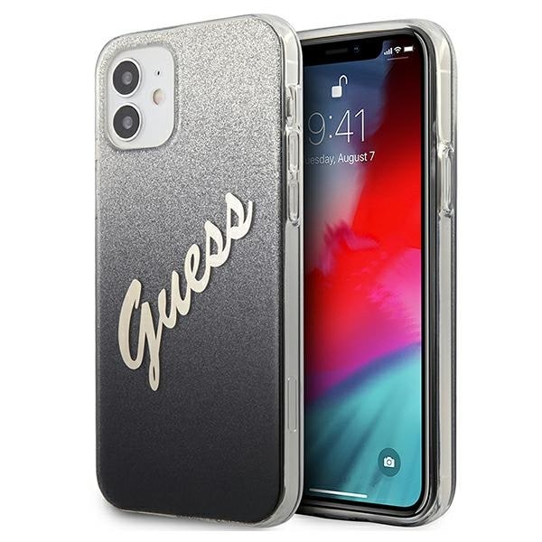 Guess GUHCP12SPCUGLSBK iPhone 12 mini 5,4" svart/svart hårda fodral Glitter Gradient Script
