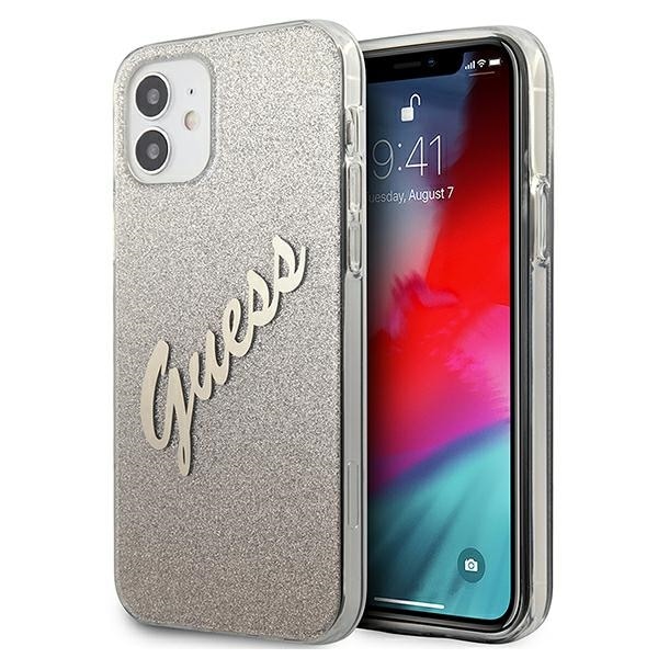 Guess GUHCP12SPCUGLSGO iPhone 12 mini 5,4" guld/guld hårda fodral Glitter Gradient Script