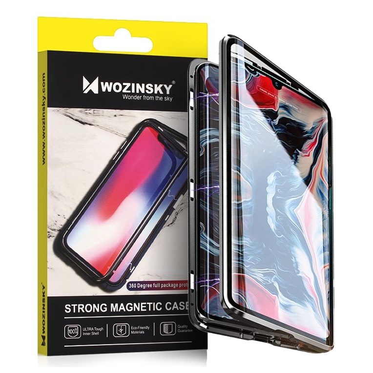 Wozinsky Full Magnetic Case Front & Back Cover med inbyggt glas för Vivo X60 svart-transparent