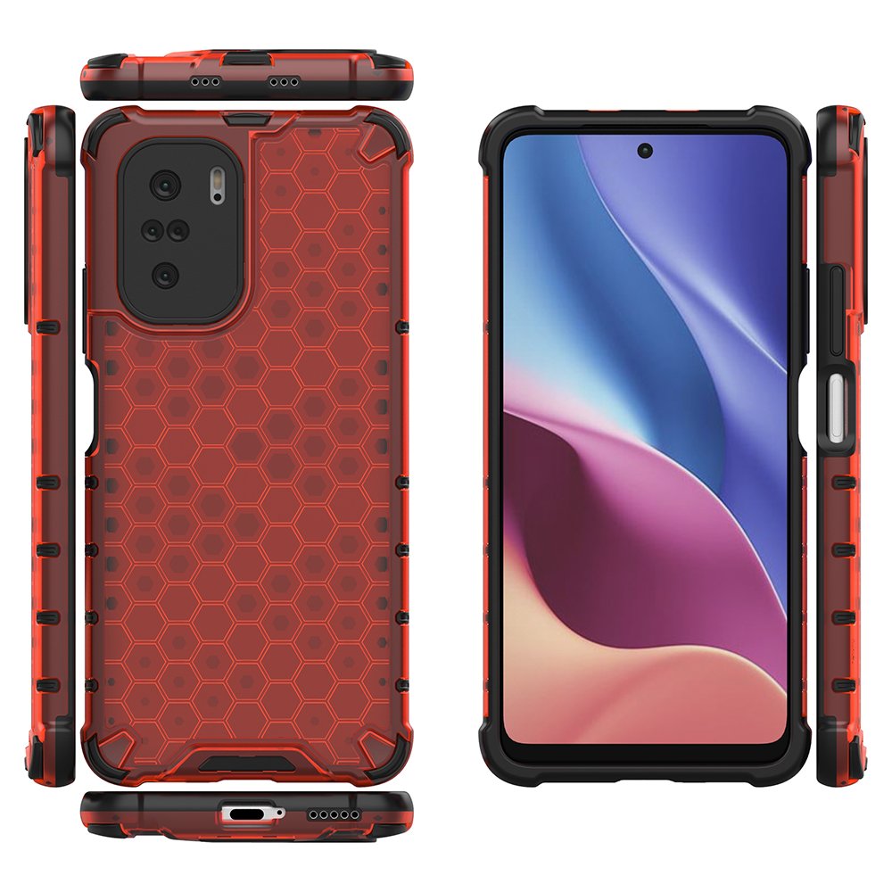Honeycomb Case panser cover med TPU Bumper til Xiaomi Redmi K40 Pro+ / K40 Pro / K40 / Poco F3 rød
