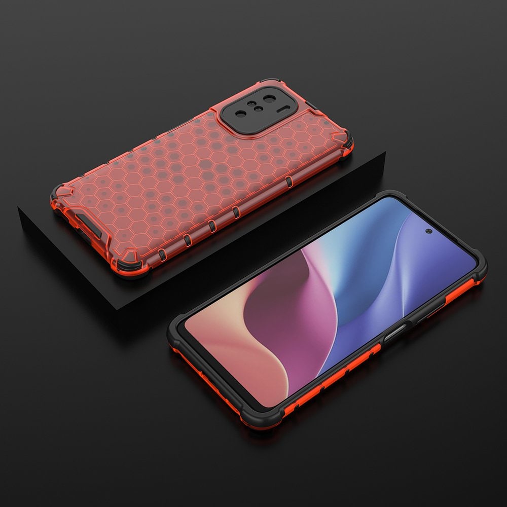 Honeycomb Case panser cover med TPU Bumper til Xiaomi Redmi K40 Pro+ / K40 Pro / K40 / Poco F3 rød