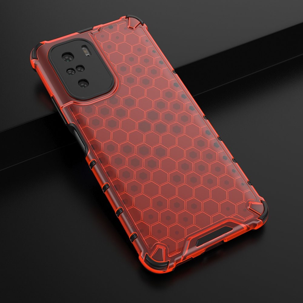 Honeycomb Case panser cover med TPU Bumper til Xiaomi Redmi K40 Pro+ / K40 Pro / K40 / Poco F3 rød