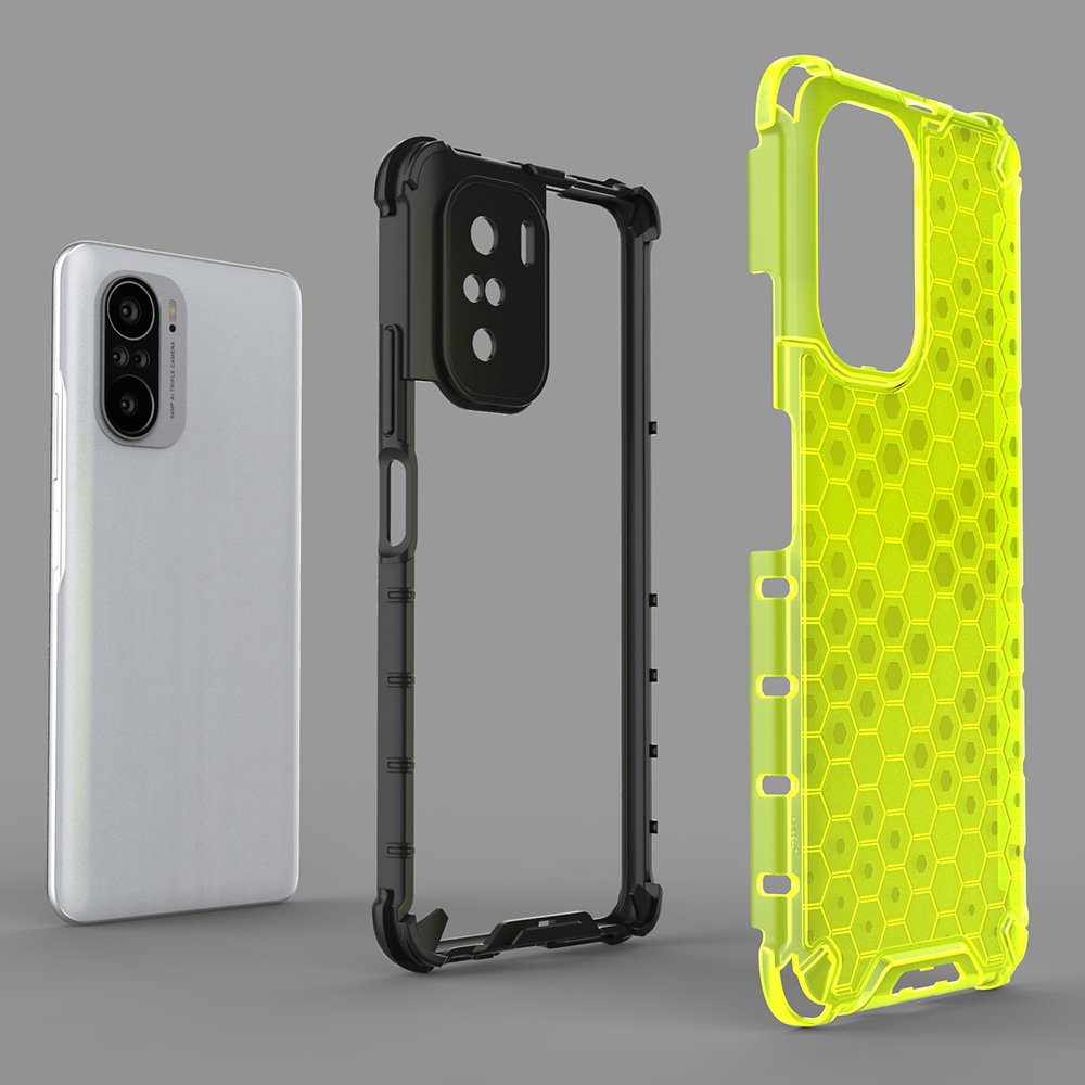 Honeycomb Case panser cover med TPU Bumper til Xiaomi Redmi K40 Pro+ / K40 Pro / K40 / Poco F3 rød