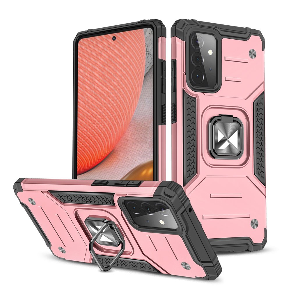 Wozinsky Ring Armor Case Kickstand Tough Rugged Cover för Samsung Galaxy A72 4G rosa