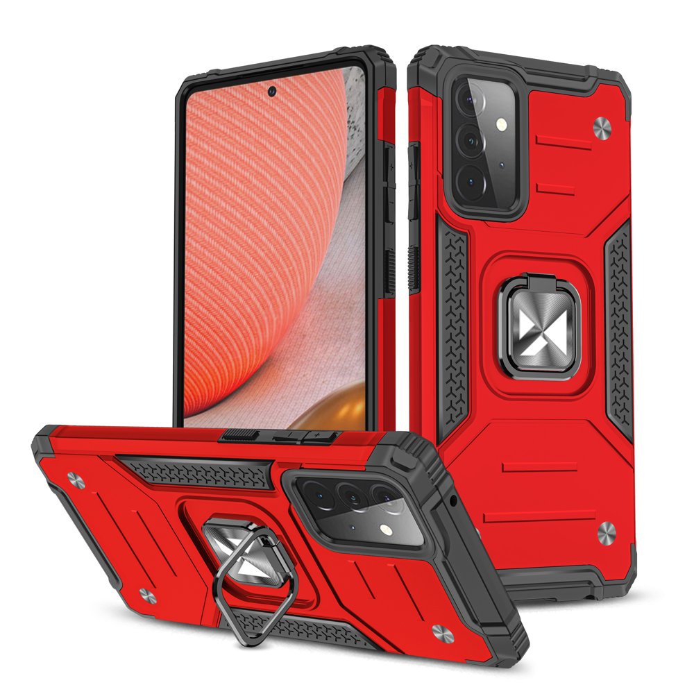Wozinsky Ring Armor Case Kickstand Tough Rugged Cover för Samsung Galaxy A72 4G röd