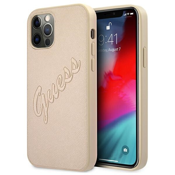 Guess GUHCP12LRSAVSLG iPhone 12 Pro Max 6,7" guld/guld hårda fodral Saffiano Vintage Script