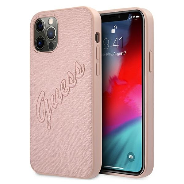 Guess GUHCP12LRSAVSRG iPhone 12 Pro Max 6,7" rosa/rosa hårda fodral Saffiano Vintage Script