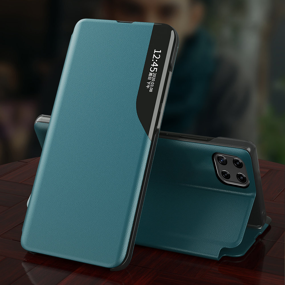 Eco Leather View Case elegant bogreol-etui med kickstand til Samsung Galaxy A22 4G blå