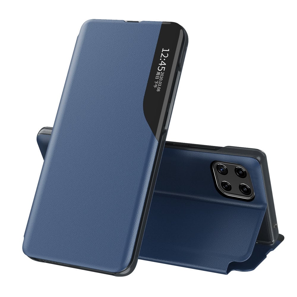 Eco Leather View Case elegant bogreol-etui med kickstand til Samsung Galaxy A22 4G blå