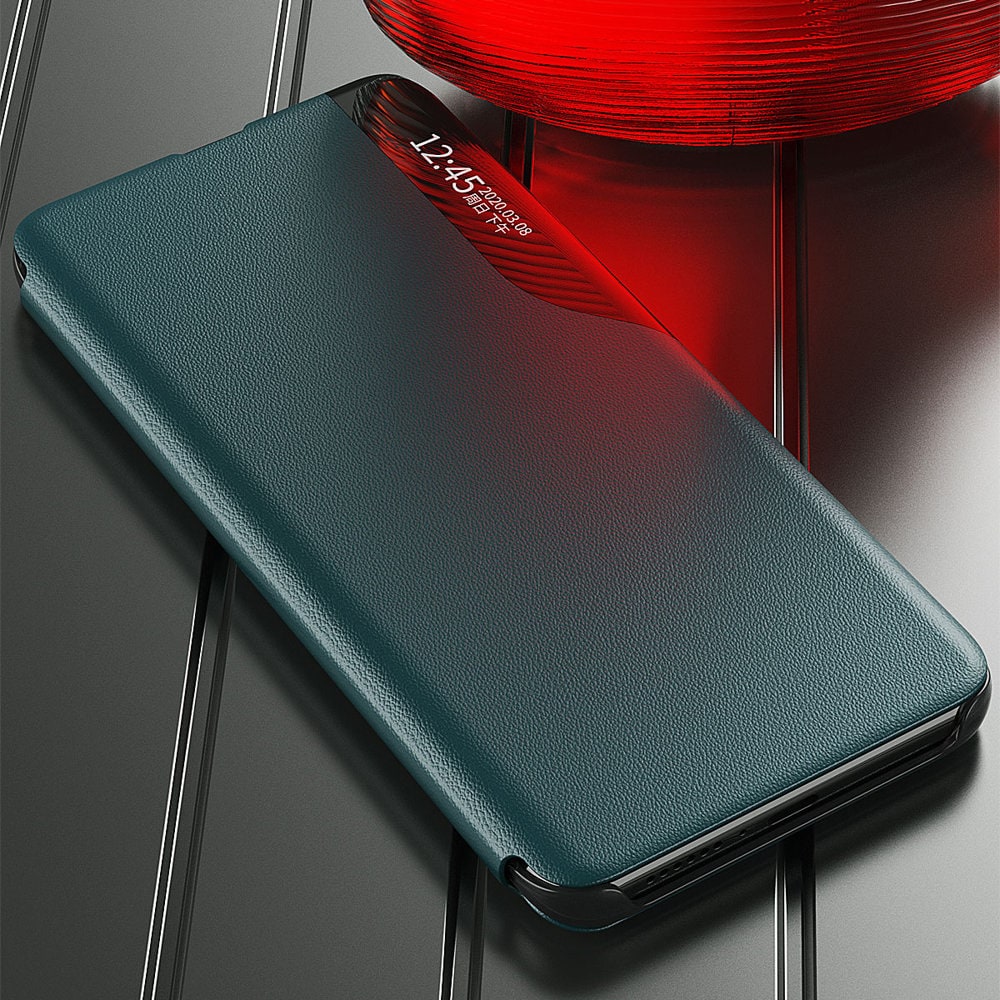 Eco Leather View Case elegant bogreol-etui med kickstand til Samsung Galaxy A22 4G orange