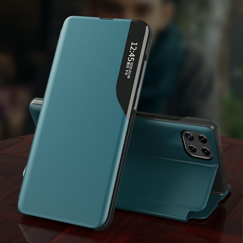 Eco Leather View Case elegant bogreol-etui med kickstand til Samsung Galaxy A22 4G rød