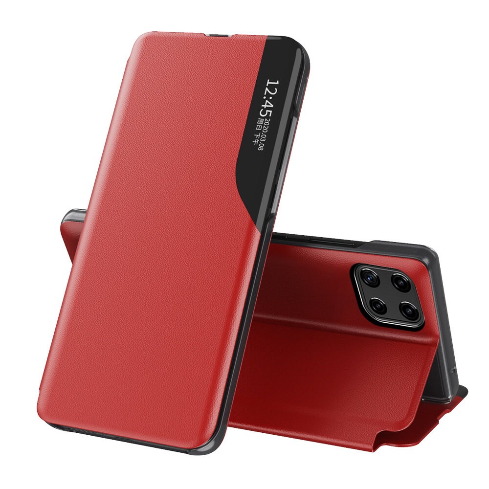 Eco Leather View Case elegant bogreol-etui med kickstand til Samsung Galaxy A22 4G rød