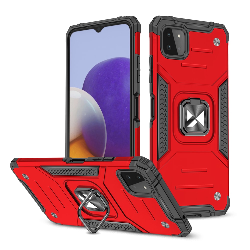 Wozinsky Ring Armor Case Kickstand Tough Rugged Cover för Samsung Galaxy A22 4G röd