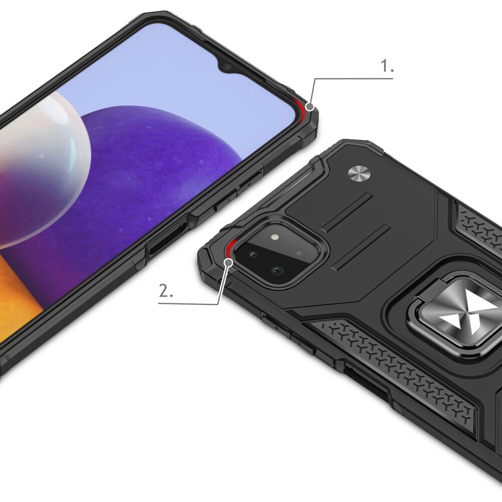 Wozinsky Ring Armor Case Kickstand Tough Rugged Cover för Samsung Galaxy A22 4G blå