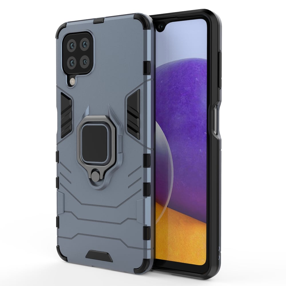 Ring Armor Case Kickstand Tough Rugged Cover för Samsung Galaxy A22 4G blå
