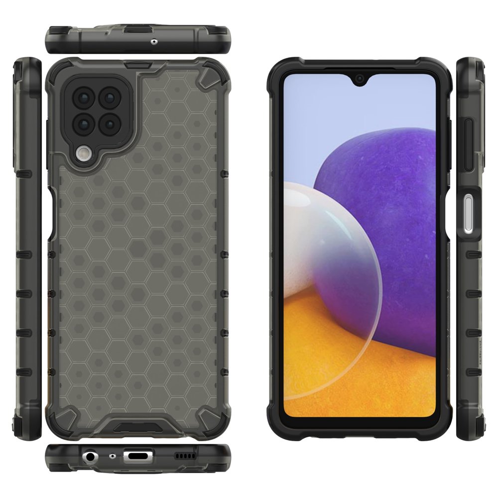 Honeycomb Case pansarskydd med TPU Bumper för Samsung Galaxy A22 4G svart